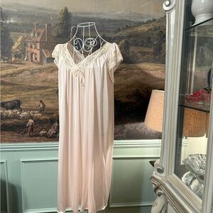 Vintage Pink Satin Nightgown – Lace Trim – Feminine Romantic Sleepwear